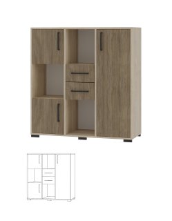 Тумба функціональна, 3-х дверна з 2-ма шухлядами та 3-ма полицями, 1059х405х1087, АНШАР ГРУП (6612)